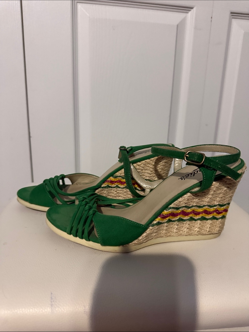 Candie's Green Braided Espadrille Wedge Sandals with Ankle Strap